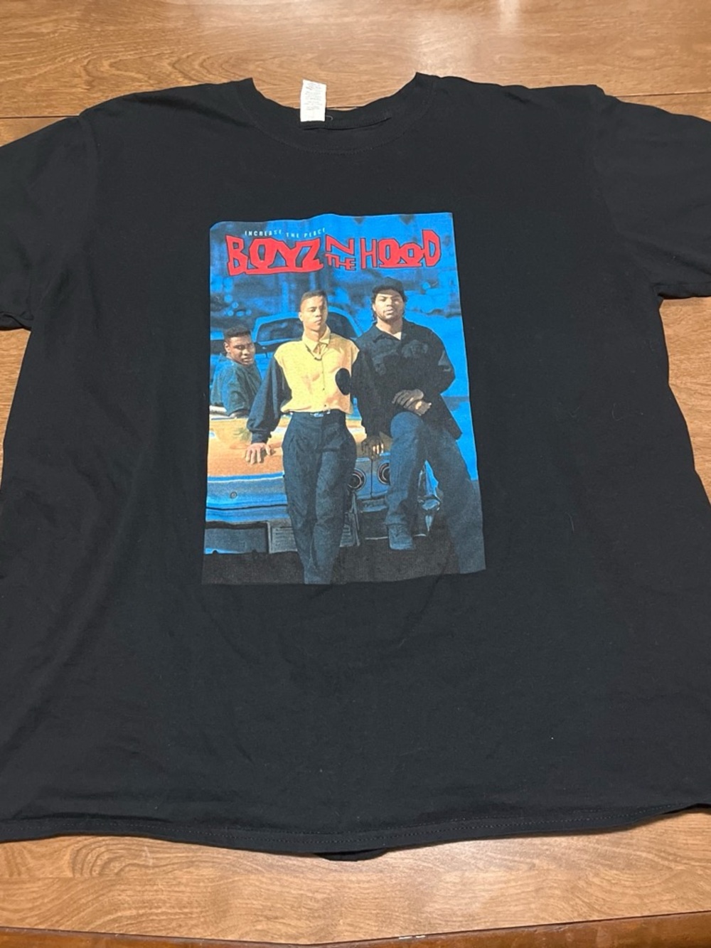 PrettyLittleThing Black Graphic 'Boyz n the Hood' Tee with Blue and Red Print